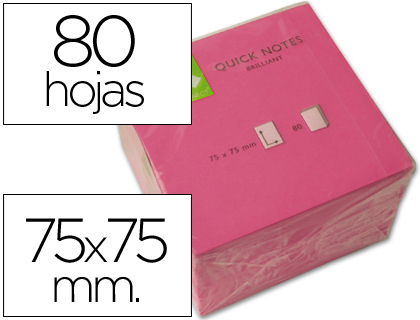 Bloc 80 notas adhesivas quita y pon Q-Connect 76x76mm. rosa neón